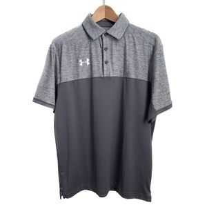 UNDER ARMOUR • Men's Loose Heat Gear Gray Short Sleeve Collar Button Polo Small